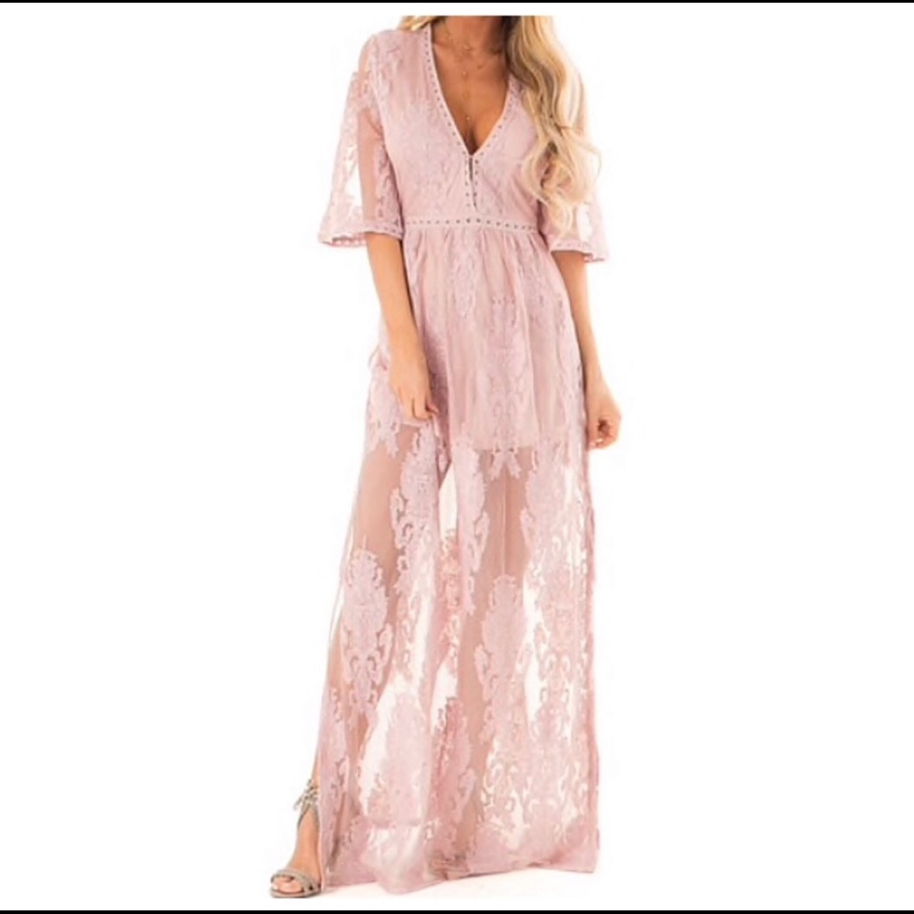 LIGHT MAUVE EMBROIDERED MAXI DRESS